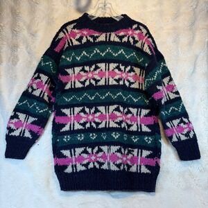 Runa Maki Hand Craft‎ Wool Wash XL Geometric Pattern Sweater Made Ecuador